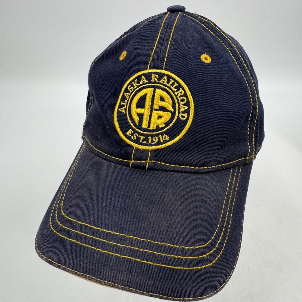 Alaska Railroad Baseball Cap Navy Blue Yellow‎ Stitching Adjustable Strap